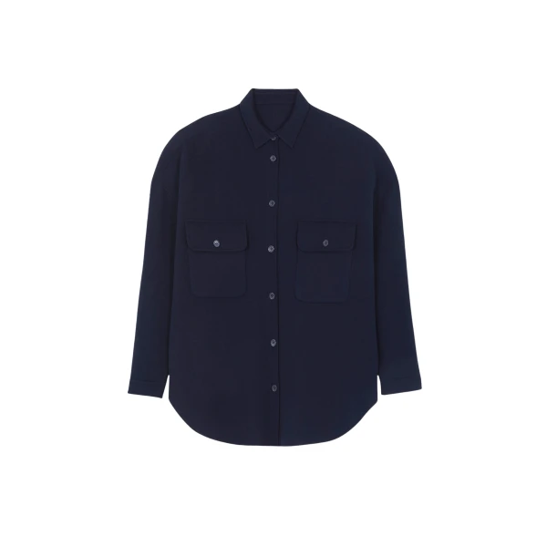 The Frankie Shop Dallas Wool Overshirt - Navy - Oversized Minimalist Tops in Blue - Shop at Coveti