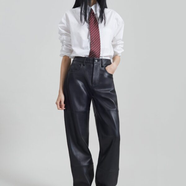 The Frankie Shop Dalston Leather Pants - Black - Oversized Minimalist Pants in Black - Shop at Coveti