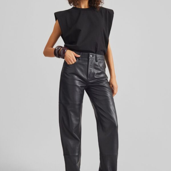 The Frankie Shop Dalston Leather Pants - Black - Oversized Minimalist Pants in Black - Shop at Coveti