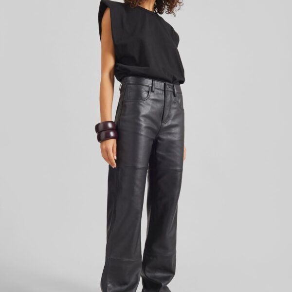 The Frankie Shop Dalston Leather Pants - Black - Oversized Minimalist Pants in Black - Shop at Coveti