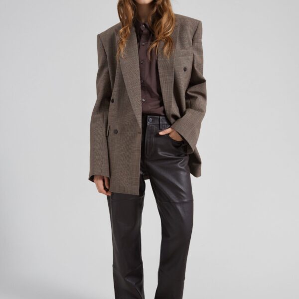 The Frankie Shop Dalston Leather Pants - Vintage Brown - Oversized Minimalist Pants in Beige - Shop at Coveti