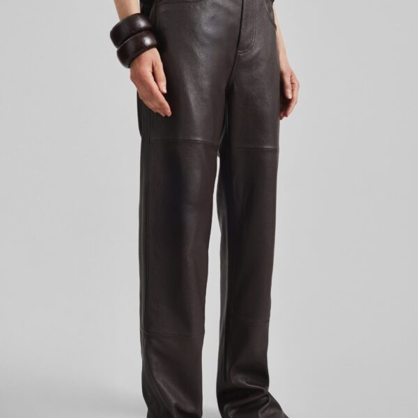 The Frankie Shop Dalston Leather Pants - Vintage Brown - Oversized Minimalist Pants in Beige - Shop at Coveti