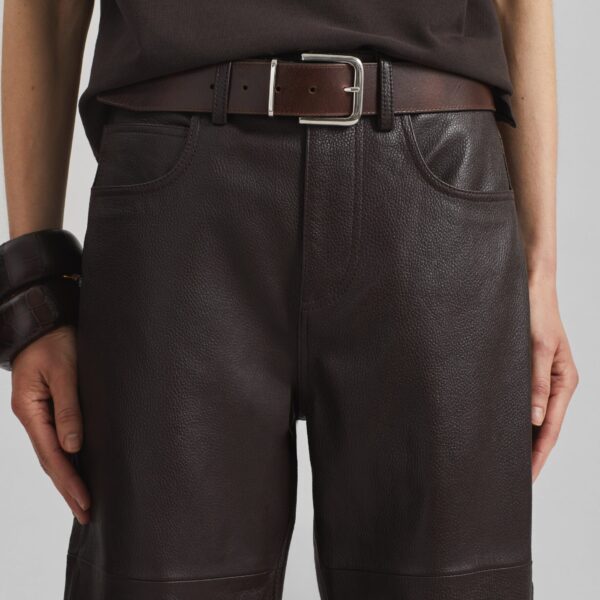The Frankie Shop Dalston Leather Pants - Vintage Brown - Oversized Minimalist Pants in Beige - Shop at Coveti