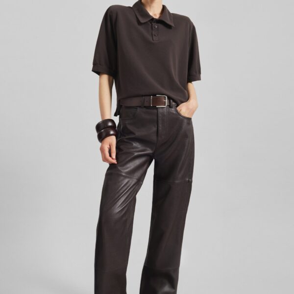 The Frankie Shop Dalston Leather Pants - Vintage Brown - Oversized Minimalist Pants in Beige - Shop at Coveti