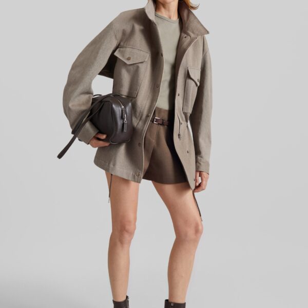 The Frankie Shop Danto Drawstring Utility Jacket - Light Brown - Oversized Minimalist Jackets in Beige - Shop at Coveti