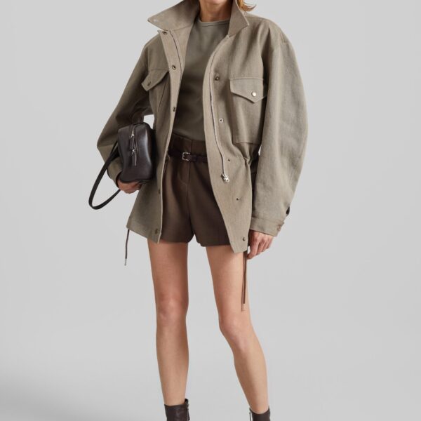 The Frankie Shop Danto Drawstring Utility Jacket - Light Brown - Oversized Minimalist Jackets in Beige - Shop at Coveti