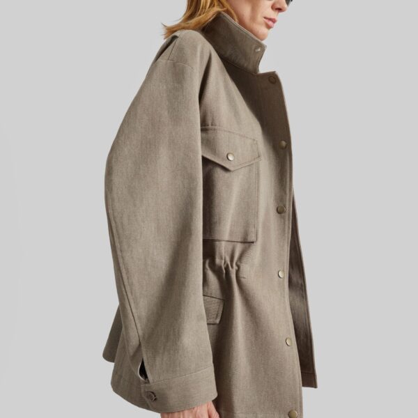 The Frankie Shop Danto Drawstring Utility Jacket - Light Brown - Oversized Minimalist Jackets in Beige - Shop at Coveti