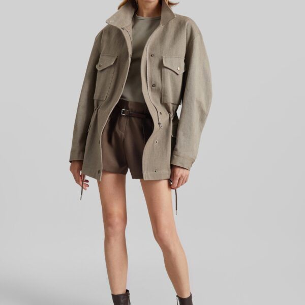 The Frankie Shop Danto Drawstring Utility Jacket - Light Brown - Oversized Minimalist Jackets in Beige - Shop at Coveti