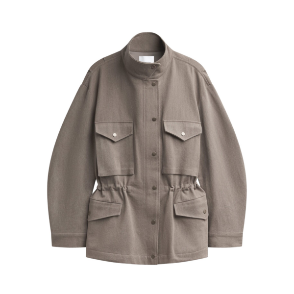 The Frankie Shop Danto Drawstring Utility Jacket - Light Brown - Oversized Minimalist Jackets in Beige - Shop at Coveti