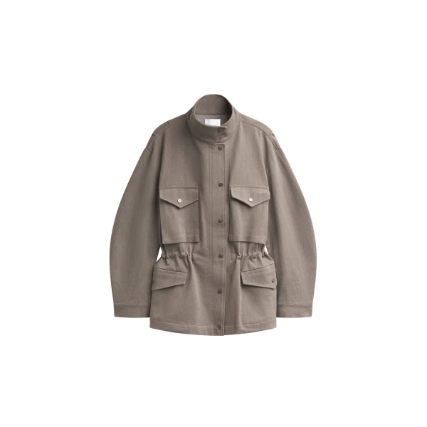 The Frankie Shop Danto Drawstring Utility Jacket - Light Brown - Oversized Minimalist Jackets in Beige - Shop at Coveti