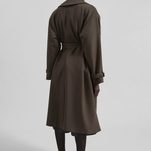 The Frankie Shop Dartford Trench Coat - Olive Brown - Oversized Minimalist Coats in Beige - Shop at Coveti