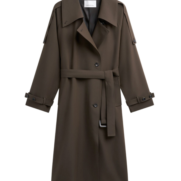 The Frankie Shop Dartford Trench Coat - Olive Brown - Oversized Minimalist Coats in Beige - Shop at Coveti