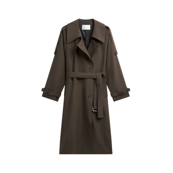 The Frankie Shop Dartford Trench Coat - Olive Brown - Oversized Minimalist Coats in Beige - Shop at Coveti