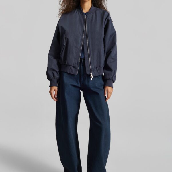 The Frankie Shop Davron Denim Effect Bomber Jacket - Dark Navy - Oversized Minimalist Jackets in Blue - Shop at Coveti