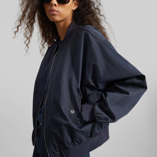 The Frankie Shop Davron Denim Effect Bomber Jacket - Dark Navy - Oversized Minimalist Jackets in Blue - Shop at Coveti