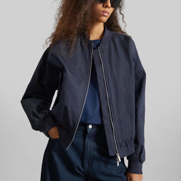 The Frankie Shop Davron Denim Effect Bomber Jacket - Dark Navy - Oversized Minimalist Jackets in Blue - Shop at Coveti