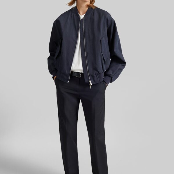 The Frankie Shop Davron Denim Effect Bomber Jacket - Dark Navy - Oversized Minimalist Jackets in Blue - Shop at Coveti