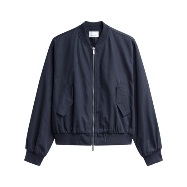 The Frankie Shop Davron Denim Effect Bomber Jacket - Dark Navy - Oversized Minimalist Jackets in Blue - Shop at Coveti