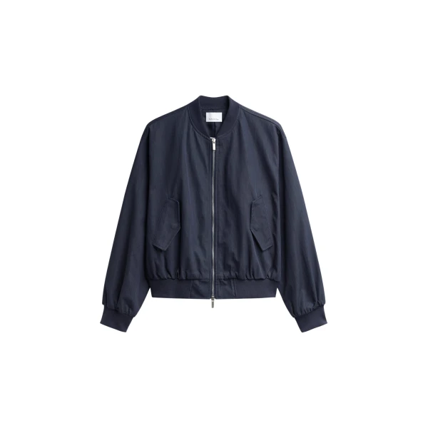 The Frankie Shop Davron Denim Effect Bomber Jacket - Dark Navy - Oversized Minimalist Jackets in Blue - Shop at Coveti