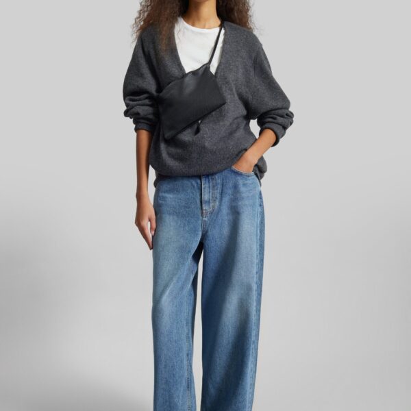 The Frankie Shop Dawson Wide Leg Jeans - Medium Wash - Oversized Minimalist Pants in Grey - Shop at Coveti