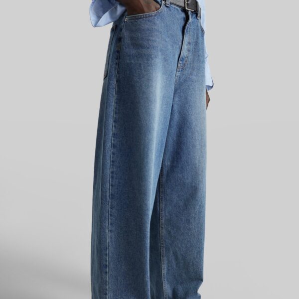 The Frankie Shop Dawson Wide Leg Jeans - Medium Wash - Oversized Minimalist Pants in Grey - Shop at Coveti