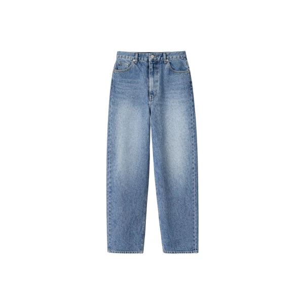 The Frankie Shop Dawson Wide Leg Jeans - Medium Wash - Oversized Minimalist Pants in Grey - Shop at Coveti