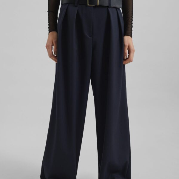 The Frankie Shop Daytona Pleated Trousers - Navy - Oversized Minimalist Pants in Blue - Shop at Coveti