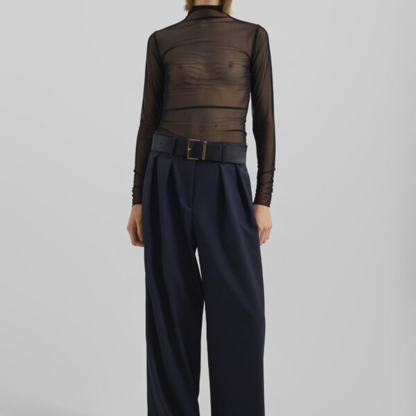 The Frankie Shop Daytona Pleated Trousers - Navy - Oversized Minimalist Pants in Blue - Shop at Coveti