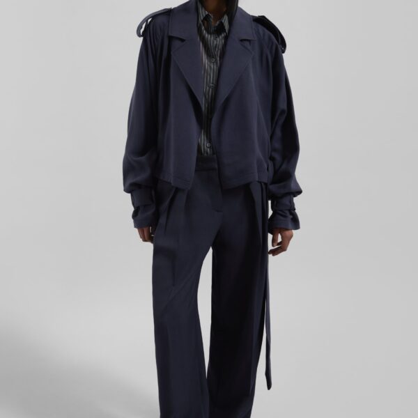 The Frankie Shop Daytona Pleated Trousers - Navy - Oversized Minimalist Pants in Blue - Shop at Coveti