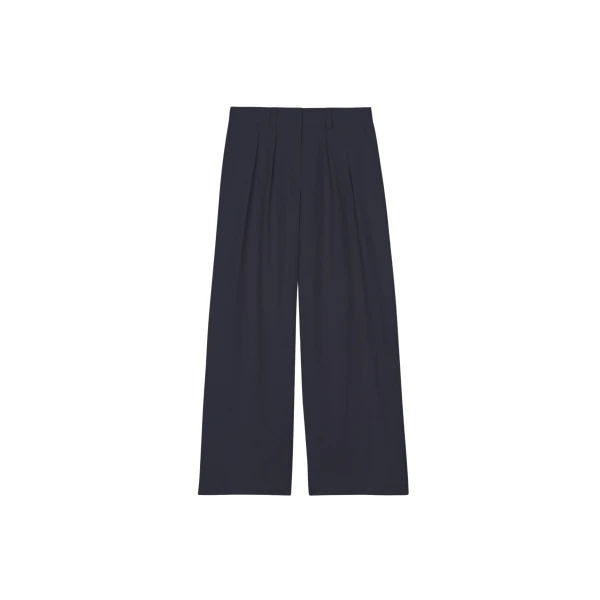 The Frankie Shop Daytona Pleated Trousers - Navy - Oversized Minimalist Pants in Blue - Shop at Coveti