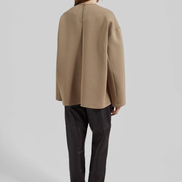 The Frankie Shop Delancey Long Sleeve Neoprene Top - Camel - Oversized Minimalist Tops in Beige - Shop at Coveti