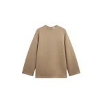 The Frankie Shop Delancey Long Sleeve Neoprene Top - Camel - Oversized Minimalist Tops in Beige - Shop at Coveti