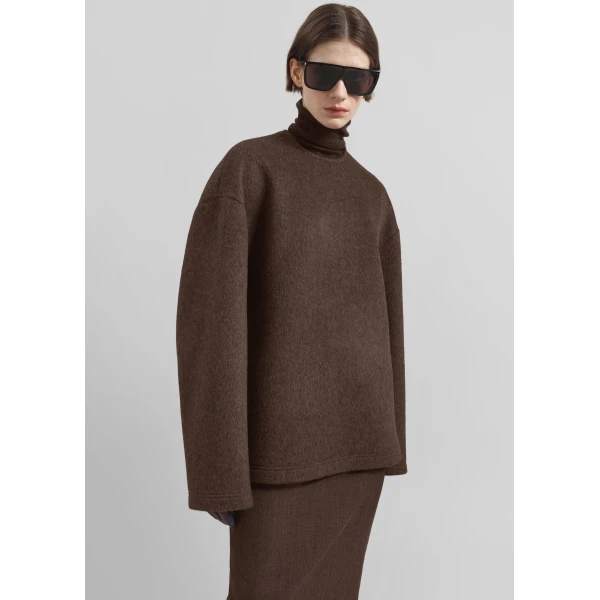 The Frankie Shop Delancey Long Sleeve Wool Top – Brown Melange, view 2