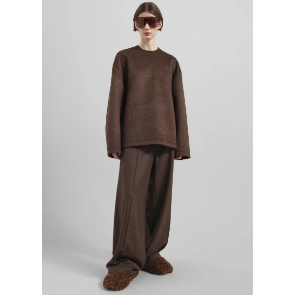 The Frankie Shop Delancey Long Sleeve Wool Top – Brown Melange, view 3