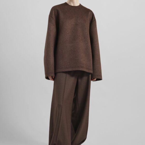 The Frankie Shop Delancey Long Sleeve Wool Top - Brown Melange - Oversized Minimalist Tops in Beige - Shop at Coveti