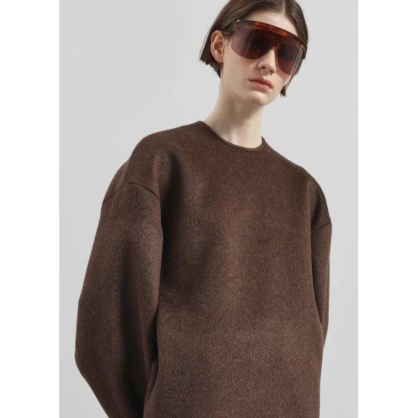 The Frankie Shop Delancey Long Sleeve Wool Top – Brown Melange, view 4