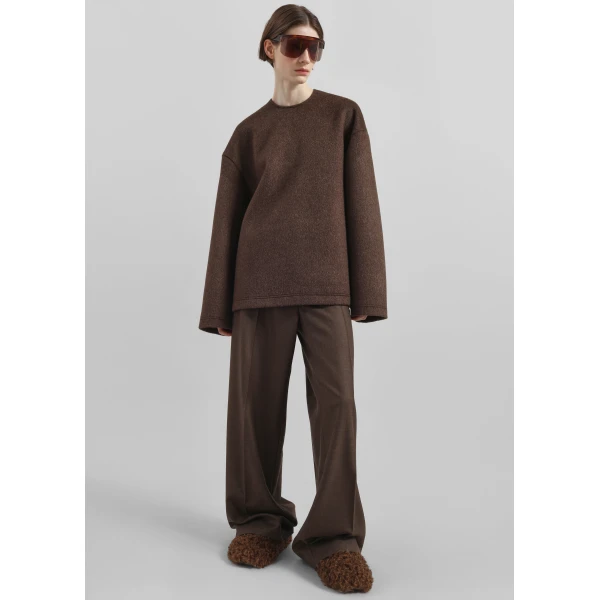 The Frankie Shop Delancey Long Sleeve Wool Top – Brown Melange, view 5
