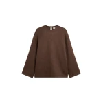 The Frankie Shop Delancey Long Sleeve Wool Top - Brown Melange - Oversized Minimalist Tops in Beige - Shop at Coveti