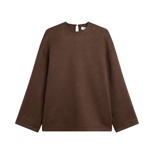 The Frankie Shop Delancey Long Sleeve Wool Top - Brown Melange - Oversized Minimalist Tops in Beige - Shop at Coveti
