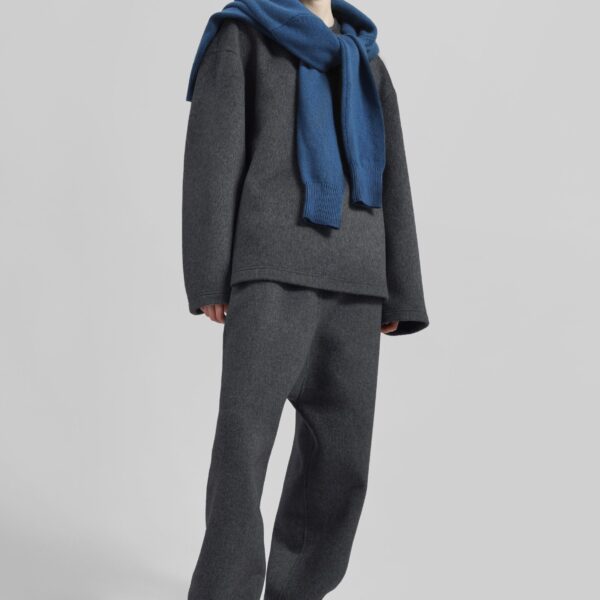 The Frankie Shop Delancey Long Sleeve Wool Top - Dark Grey Melange - Oversized Minimalist Tops in Grey - Shop at Coveti