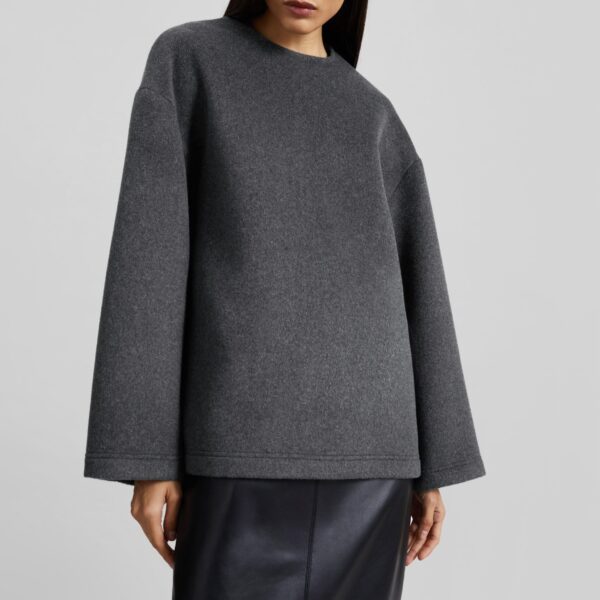 The Frankie Shop Delancey Long Sleeve Wool Top - Dark Grey Melange - Oversized Minimalist Tops in Grey - Shop at Coveti