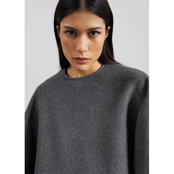 The Frankie Shop Delancey Long Sleeve Wool Top – Dark Grey Melange, view 4
