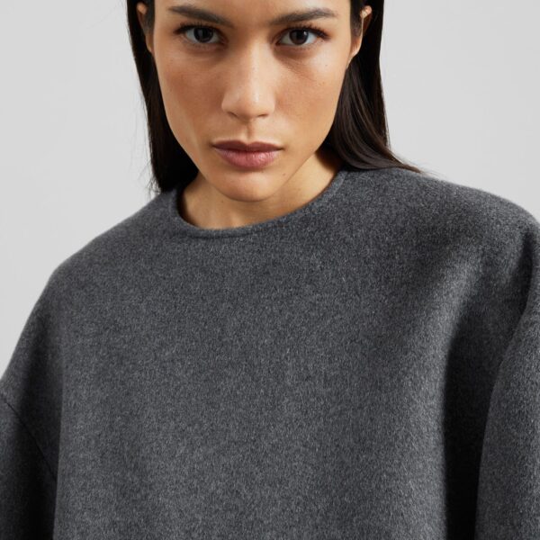 The Frankie Shop Delancey Long Sleeve Wool Top - Dark Grey Melange - Oversized Minimalist Tops in Grey - Shop at Coveti