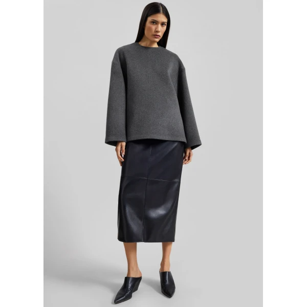 The Frankie Shop Delancey Long Sleeve Wool Top – Dark Grey Melange, view 5