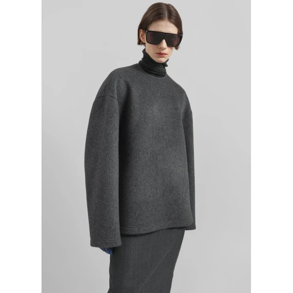 The Frankie Shop Delancey Long Sleeve Wool Top – Dark Grey Melange, view 6