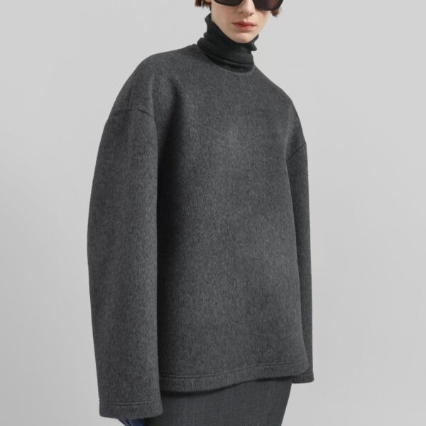 The Frankie Shop Delancey Long Sleeve Wool Top - Dark Grey Melange - Oversized Minimalist Tops in Grey - Shop at Coveti