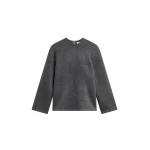 The Frankie Shop Delancey Long Sleeve Wool Top - Dark Grey Melange - Oversized Minimalist Tops in Grey - Shop at Coveti