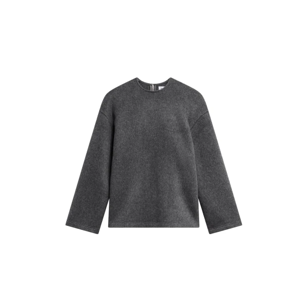 The Frankie Shop Delancey Long Sleeve Wool Top - Dark Grey Melange - Oversized Minimalist Tops in Grey - Shop at Coveti