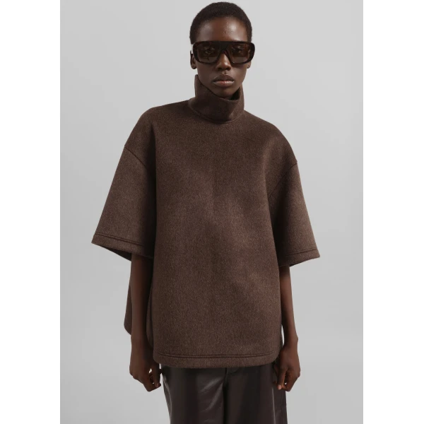 The Frankie Shop Delancey Mock Neck Wool Top – Brown Melange, view 2