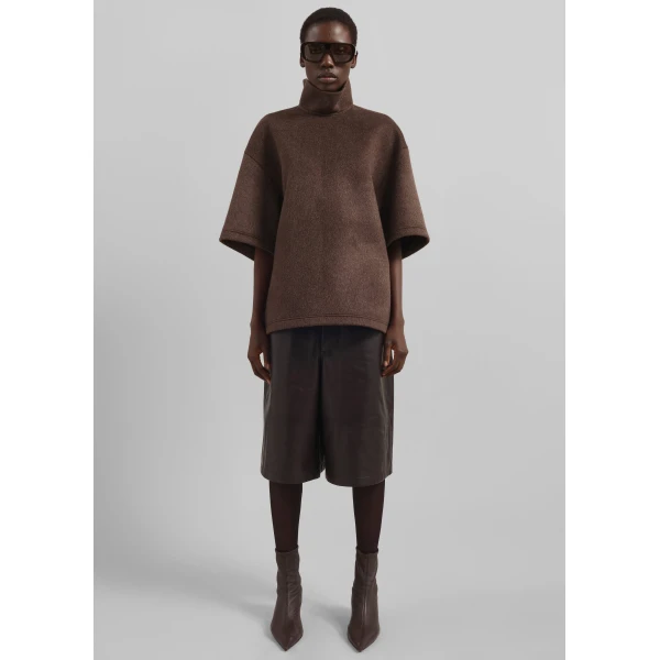 The Frankie Shop Delancey Mock Neck Wool Top – Brown Melange, view 3